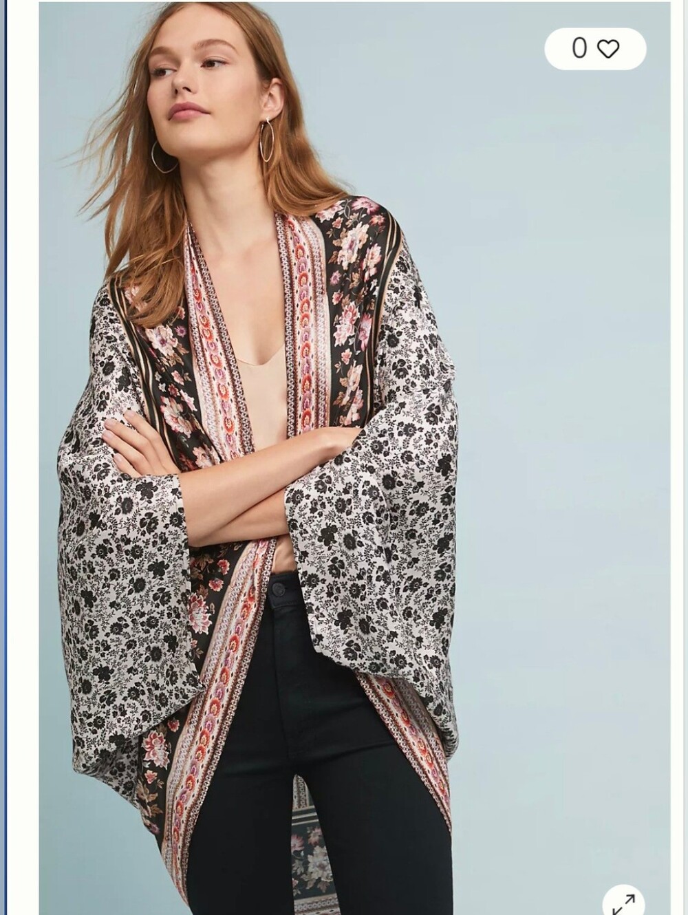NWT Kachel For Anthropologie Black & Pink Floral Border Kimono